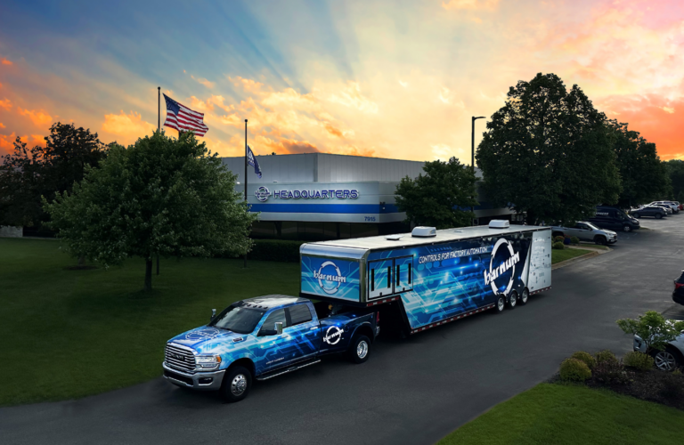 Automation trailer in front of Brighton headquarters